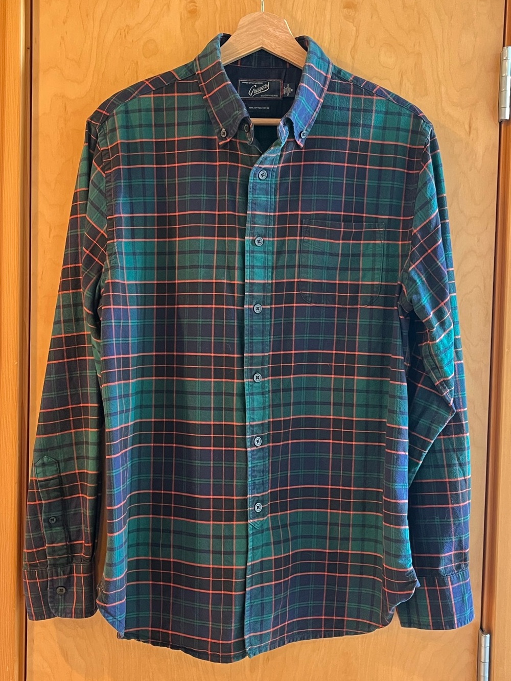 Grayers Clothiers Men’s Medium Plaid Button-Down Shirt | 100% Cotton | Green & N